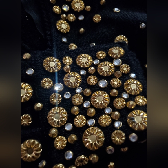 Vintage 80s Black Sweater Dress with Very Heavy beads!! Embellished - Picture 4 of 7